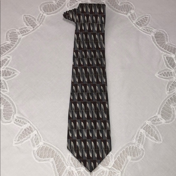 Pierre Cardin Other - PIERRE CARDIN Gray Burgundy Geometric Silk Tie 60” x 4”